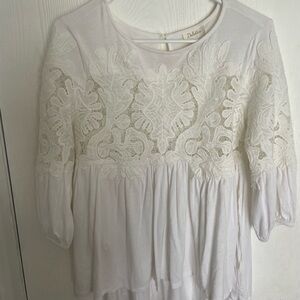 Anthropologie Deletta White Lace Detail Women's Blouse
